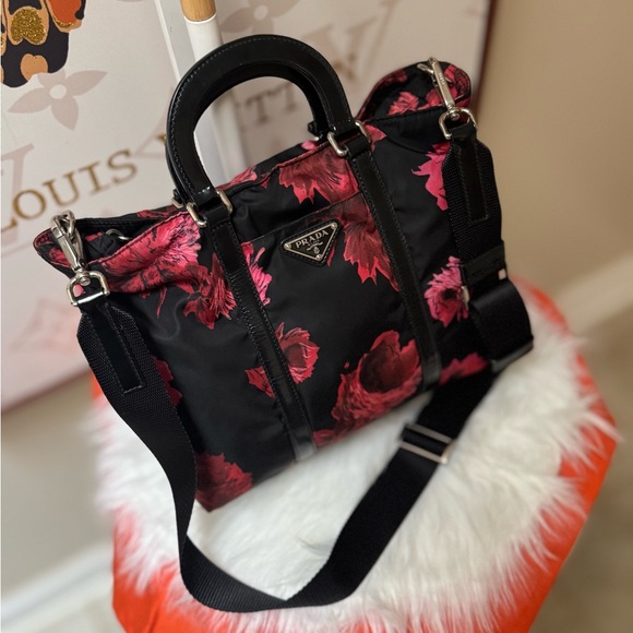 Prada Black and Red Floral Shoulder Bag - Picture 2 of 2